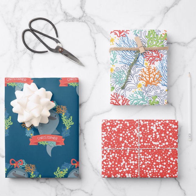 Feuille De Papier Cadeau Requin De Baleine Drôle Avec Nom Pap D'Enveloppeme (Recto)