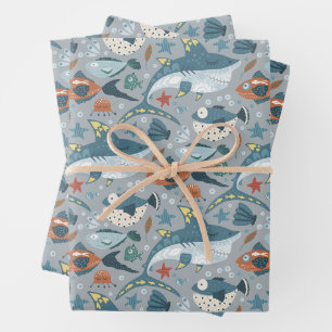 Feuille De Papier Cadeau Requin mignon Sous L'Anniversaire de enfant Du Poi