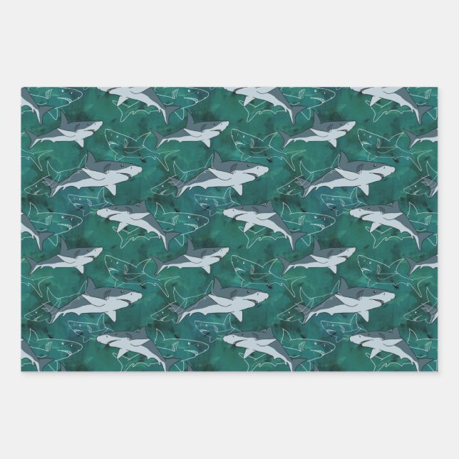 Feuille De Papier Cadeau Requins, marine, mer, poisson, prédateur, animal,  (Devant)