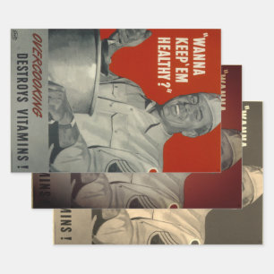 Feuille De Papier Cadeau Rétro 2ÈME GUERRE MONDIALE Vintages Vitamines Cuis