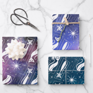 Feuille De Papier Cadeau Retro Atomic Star Space Cat MidCentury Noël