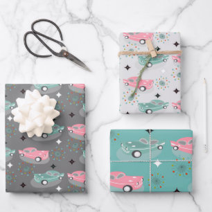 Feuille De Papier Cadeau Retro Cars Starburst atomique Moderne Mid Centur