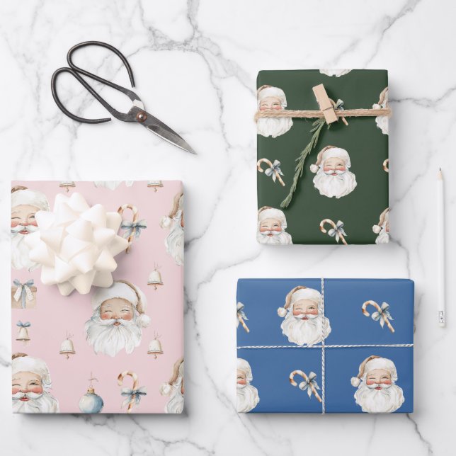 Feuille De Papier Cadeau Retro Cute Santa Claus & Candy Cane Christmas  (Recto)