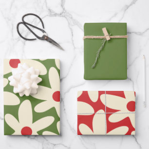 Feuille De Papier Cadeau Retro Daisy Floral Motifs de Noël