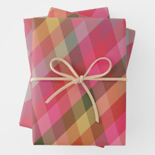 Feuille De Papier Cadeau Retro Diagonal Noël Plaid mignonne Preppy Holiday