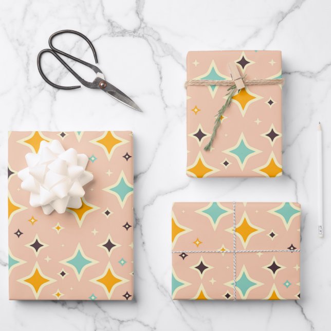 Feuille De Papier Cadeau Retro geometric pattern with teal, orange, black (Recto)