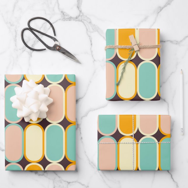 Feuille De Papier Cadeau Retro geometric pattern with vertical ovals (Recto)