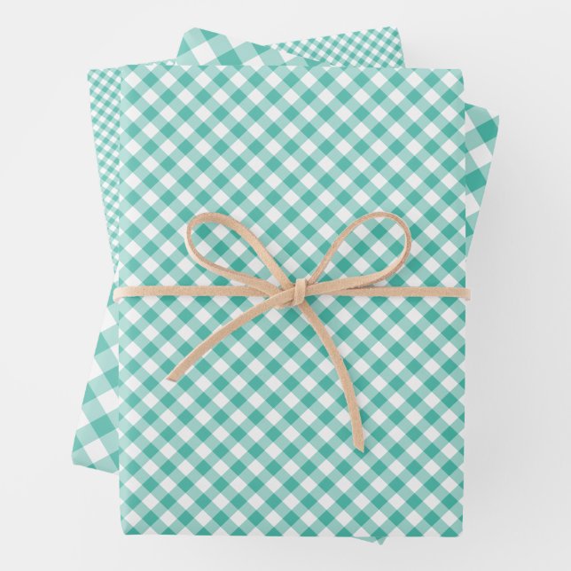 Feuille De Papier Cadeau Retro Gingham Bluegrass Green (En situation)