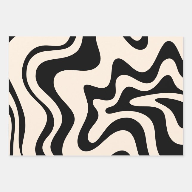 Feuille De Papier Cadeau Retro Liquid Swirl Moderne Abstrait Motif Noir (Devant)