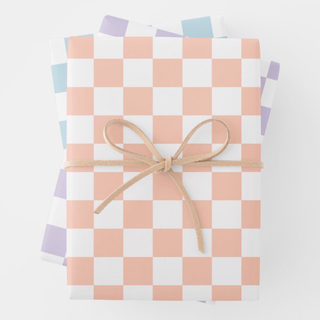 Feuille De Papier Cadeau Retro Pastel Checkered Pattern (En situation)