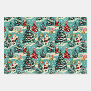 Feuille De Papier Cadeau Retro Père Noël Wonderland