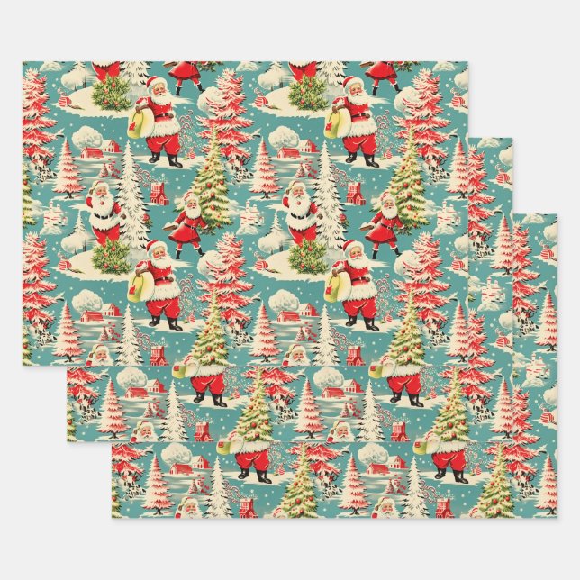 Feuille De Papier Cadeau Retro Père Noël Wonderland 2 (Lot)