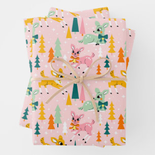Feuille De Papier Cadeau Retro Reindeer Wonderland Motif de vacances