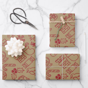 Feuille De Papier Cadeau Retro Rouge et or Vintage Noël nordique