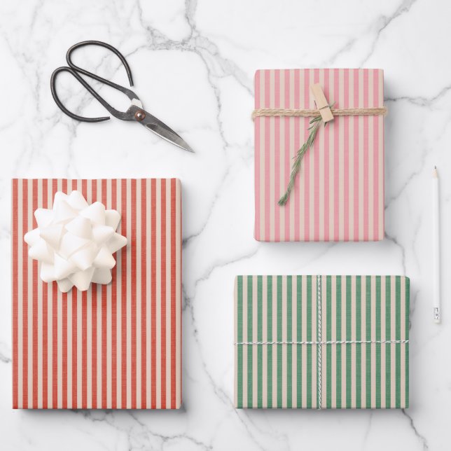 Feuille De Papier Cadeau Retro striped boho wrapping paper for Christmas (Recto)