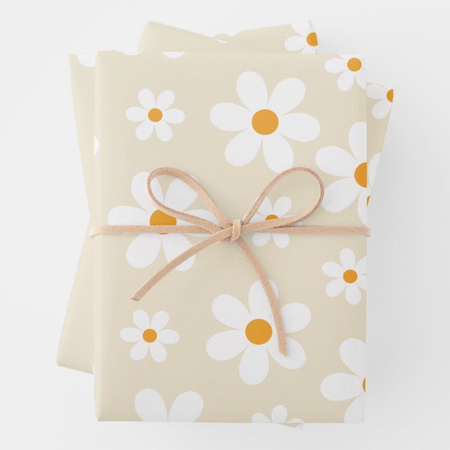 Feuille De Papier Cadeau Retro Super Daisy Tan cadeau d'anniversaire (En situation)