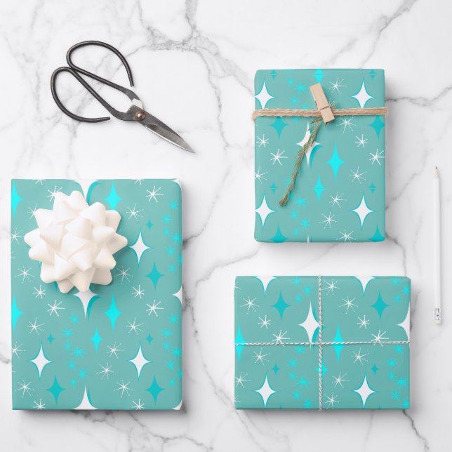 Feuille De Papier Cadeau Retro Turquoise et White Stars Motif (Recto)