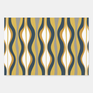 Feuille De Papier Cadeau Retro Vibe Mustard Marine Blue Grey