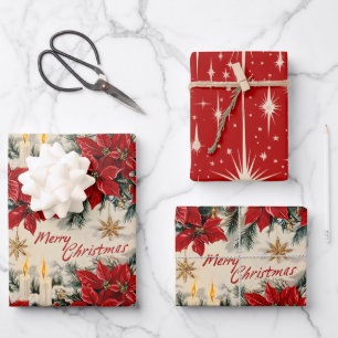 Feuille De Papier Cadeau Retro Vintage Christmas : Red & White Holiday Chev