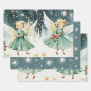 Feuille De Papier Cadeau Retro Vintage Christmas Trio Style C