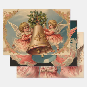 Feuille De Papier Cadeau Retro Vintage Christmas Trio Style K