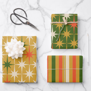 Feuille De Papier Cadeau Retro Vintage étoile du milieu du siècle Motif ver