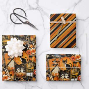 Feuille De Papier Cadeau Retro Vintage Halloween Collage amusant