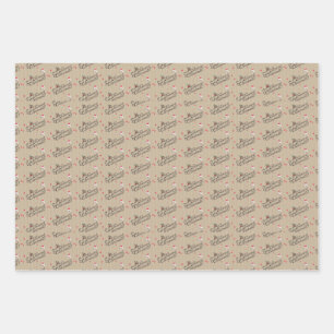 Feuille De Papier Cadeau Retro Vintage Noël Motif Père Noël Wrappi