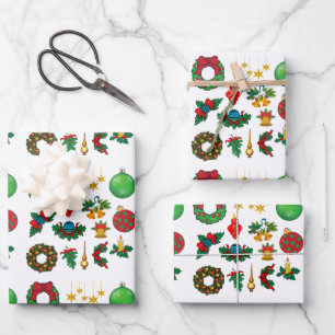 Feuille De Papier Cadeau Retro Vintage Noël Motif Père Noël Wrappi