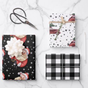 Feuille De Papier Cadeau Retro Vintage Père Noël Tree sur voiture & Plaid