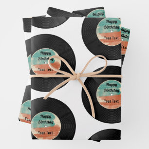 Feuille De Papier Cadeau Retro Vinyl Record Musique Anniversaire