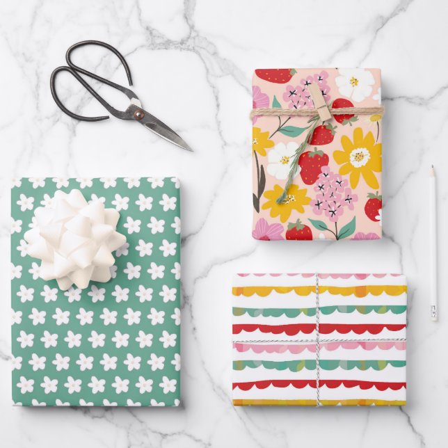 Feuille De Papier Cadeau Rêve de Fraise Floral (Recto)