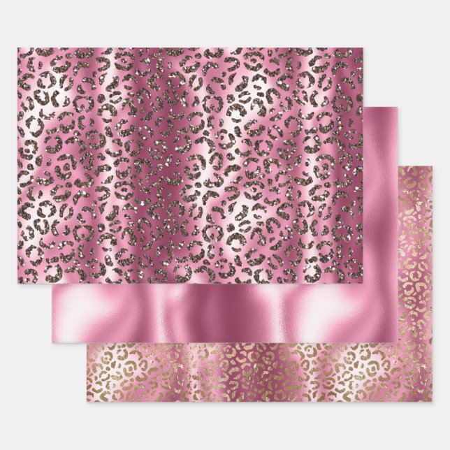 Feuille De Papier Cadeau Rêve de Parties scintillant Empreinte de léopard r (Lot)
