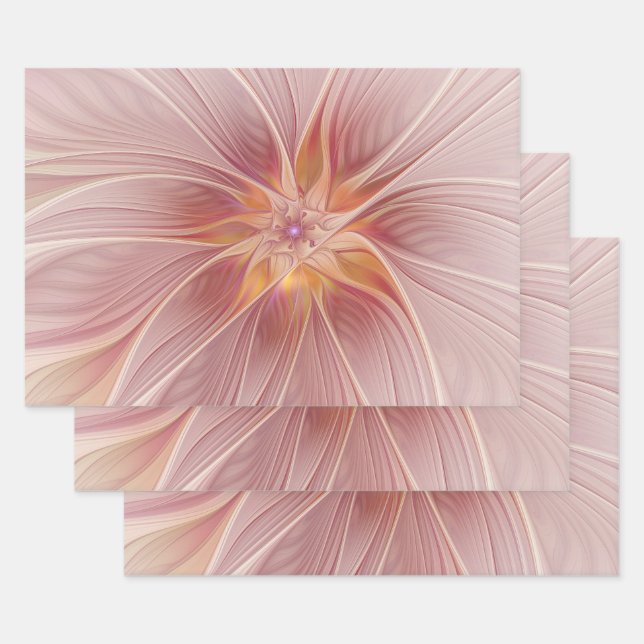 Feuille De Papier Cadeau Rêve floral rose doux Fleur d'art fractal Abstrait (Lot)