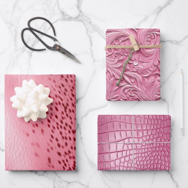 Feuille De Papier Cadeau Revêtement en cuir rose tacheté (Recto)