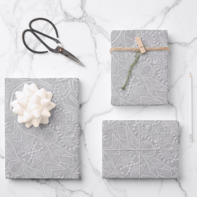Feuille De Papier Cadeau Revêtement floral gris (Recto)
