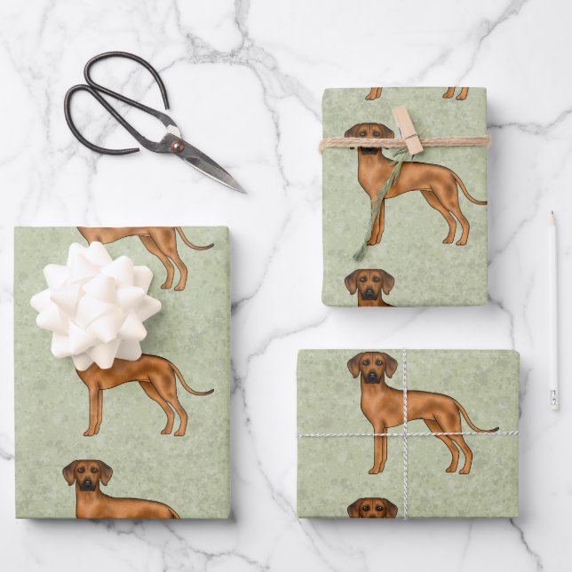 Feuille De Papier Cadeau Rhodesian Ridgeback African Lion Chien Motif Vert (Recto)