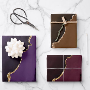 Feuille De Papier Cadeau Riche Elegant Agate Gold Parties scintillant