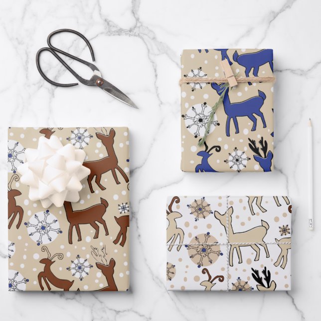Feuille De Papier Cadeau Rinder On Blue and Brown (Recto)