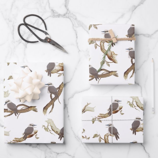 Feuille De Papier Cadeau Rire Kookaburra Eucalyptus d'oiseaux australiens (Recto)