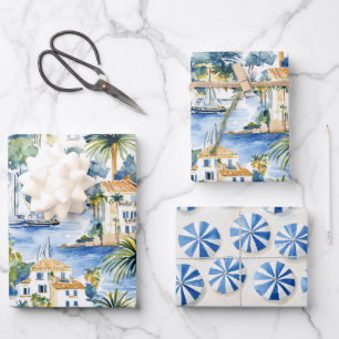 Feuille De Papier Cadeau Riviera française palmiers tropicaux anniversaire