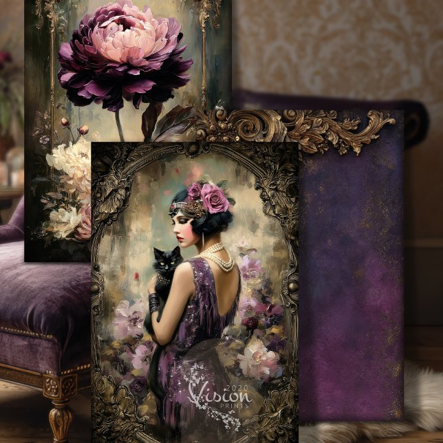 Feuille De Papier Cadeau Roaring 20's Heavyweight Decoupage Paper SET (Roaring 20's Heavyweight Decoupage Moody Purple Craft Paper Matching Set)