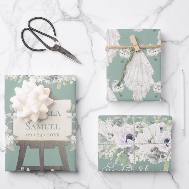 Feuille De Papier Cadeau Robe Mariage Boho Décontractée Aquarelle Fête des  (Recto)