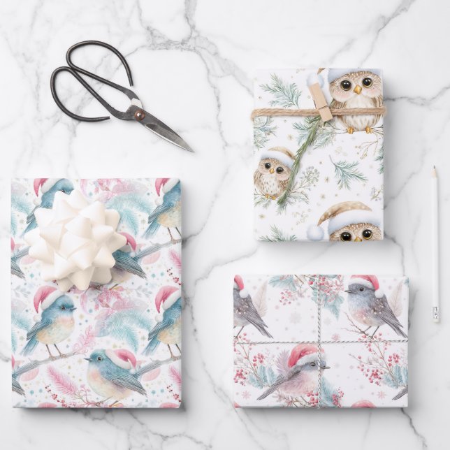 Feuille De Papier Cadeau Robin Owl Motif Noël de l'hémisphère Sud (Recto)