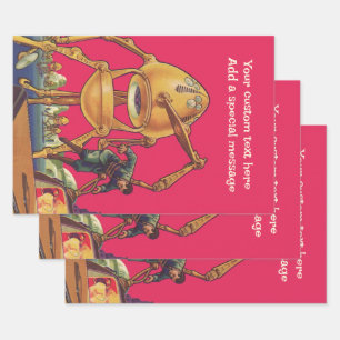 Feuille De Papier Cadeau Robot Alien de Science-Fiction Vintage Capturant u