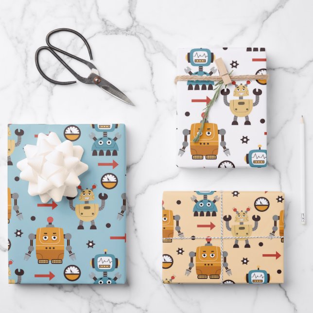 Feuille De Papier Cadeau Robots mignons (Recto)