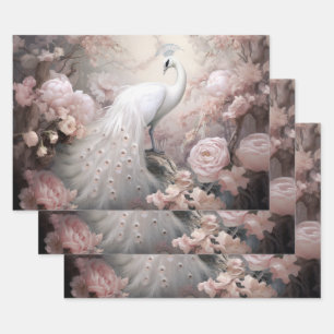Feuille De Papier Cadeau Rocher blanc romantique et Fleurs rose pâle
