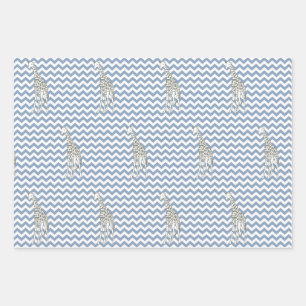 Feuille De Papier Cadeau Rock Blue Safari Chevron avec la Girafe pop Art