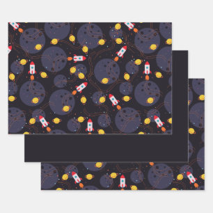 Feuille De Papier Cadeau Rocket dans l'espace