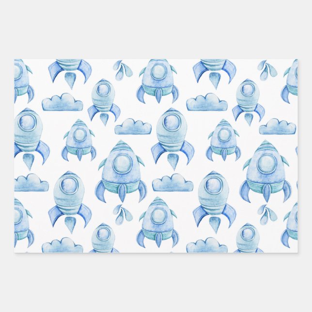 Feuille De Papier Cadeau Rockets, Men Women & Kids, Outer Space Pattern (Devant)